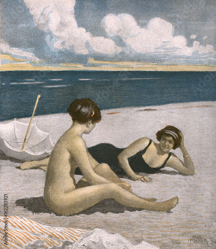Принти на полотні Naked on the Beach. Date: 1916