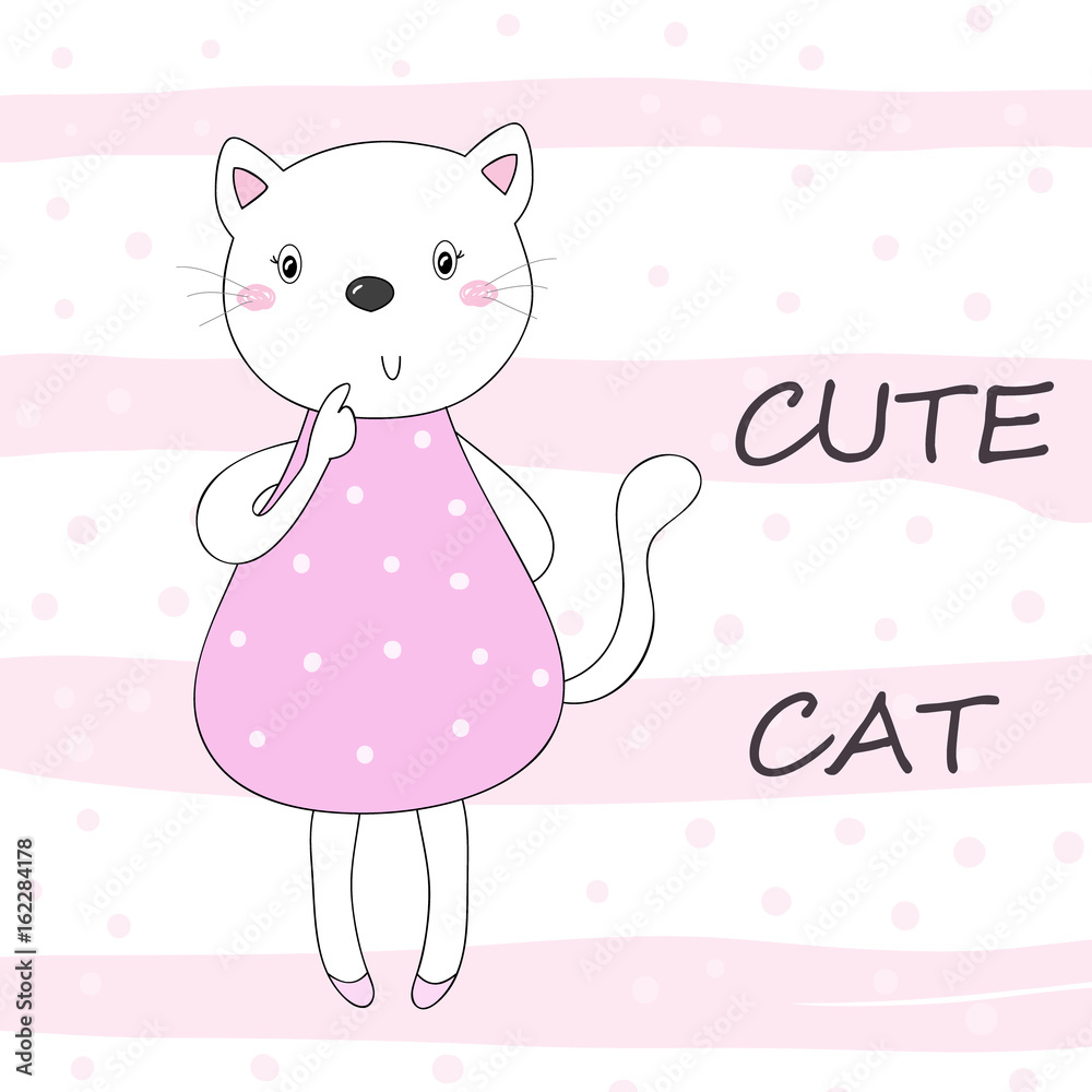 funny cute cat in cartoon style. vector print