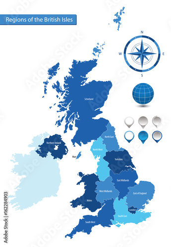 Fototapeta Vector map of the regions of the British Isles