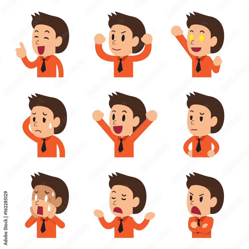Set of cartoon businessman faces showing different emotions Set of cartoon businessman faces showing different emotions