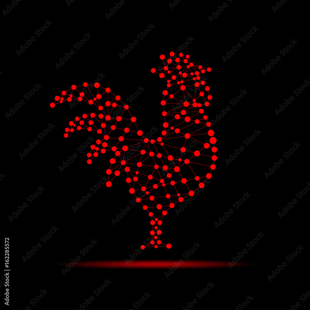 Rooster. Abstract rooster. Vector illustration on a black background.