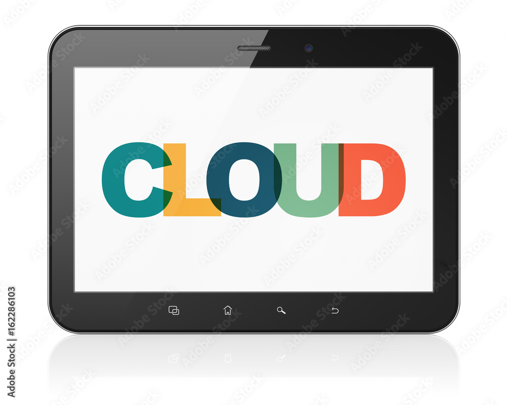 Cloud computing concept: Tablet Computer with Cloud on display Cloud computing concept: Tablet Computer with Cloud on display
