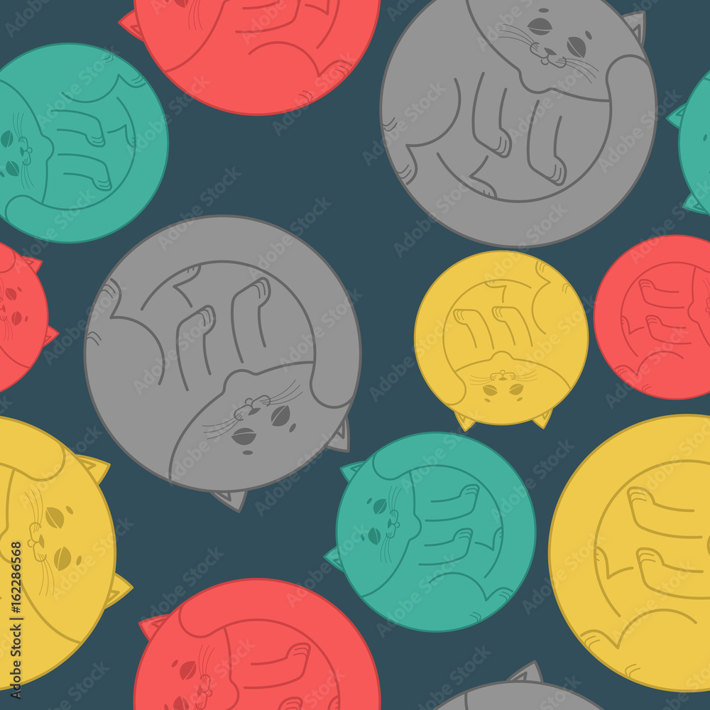 Sleeping cat seamless pattern. Home pet sleeps background. Texture for Children's Cloth Sleeping cat seamless pattern. Home pet sleeps background. Texture for Children's Cloth