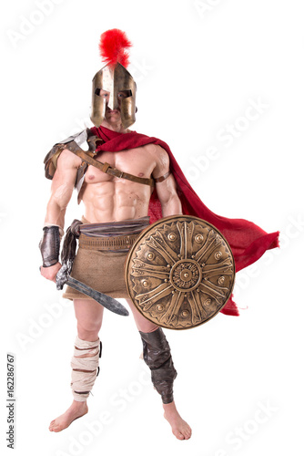 gladiator posing isolated in white