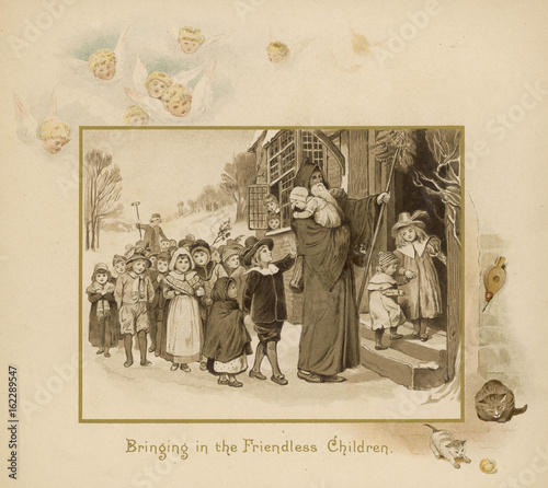 Father Christmas with friendless children. Date: circa 1897