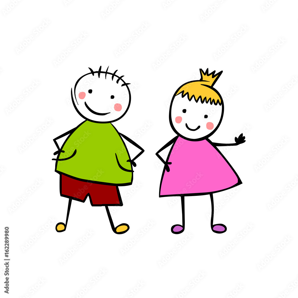 Boy and girl. Children's style vector couple Boy and girl. Children's style vector couple