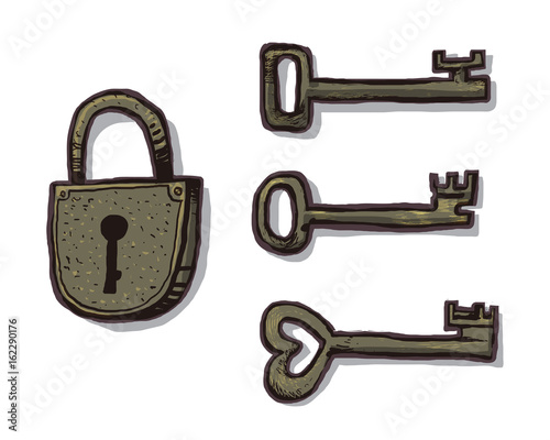 Keys and padlock. Vector illustration