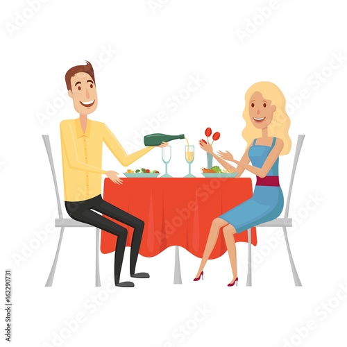 People in the restaurant for dinner. Vector illustration on a white background.