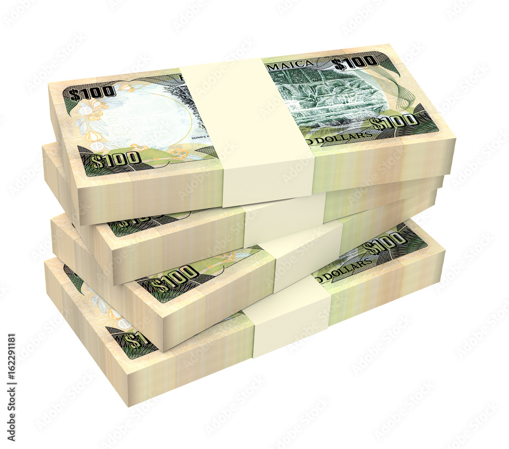 Jamaican dollar bills isolated on white background. 3D illustration. Jamaican dollar bills isolated on white background. 3D illustration.