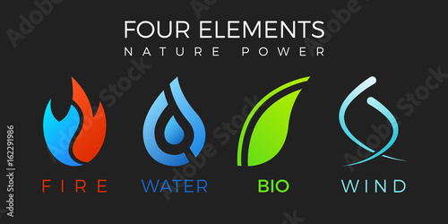 Four elements symbol. Vector logo template.  Air, fire, water, bio sign.