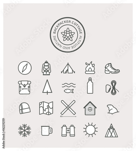 refuge, montagne, logo, identité, randonnée, trekking, edelweiss, backpacker cottage