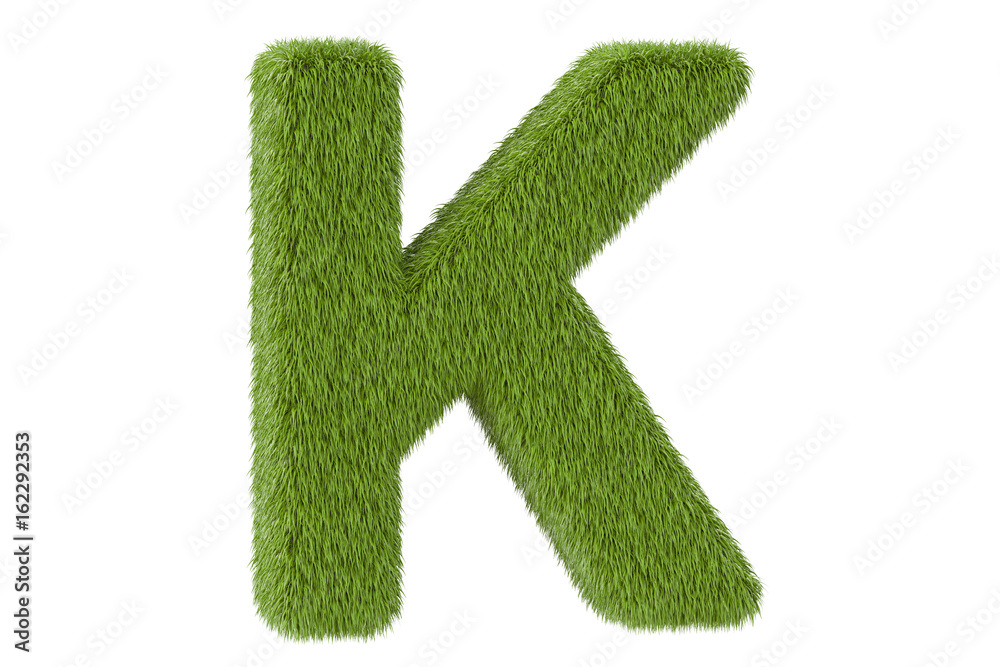 Green letter K from grass closeup, 3D rendering Green letter K from grass closeup, 3D rendering
