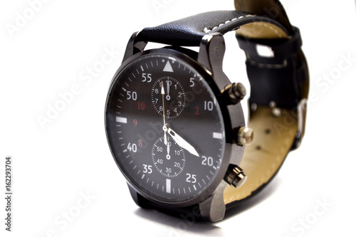 Stylish wrist watch on white background