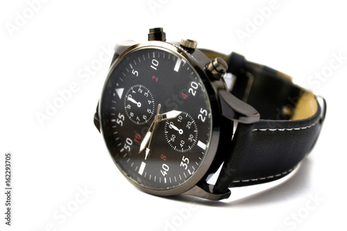 Stylish wrist watch on white background