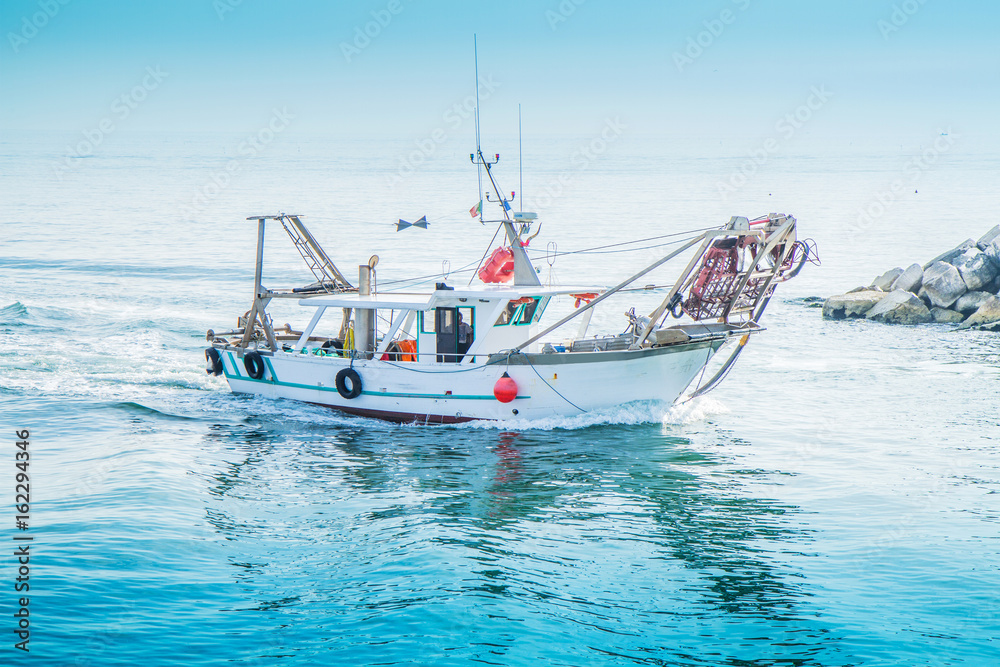a fishing boat on the sea