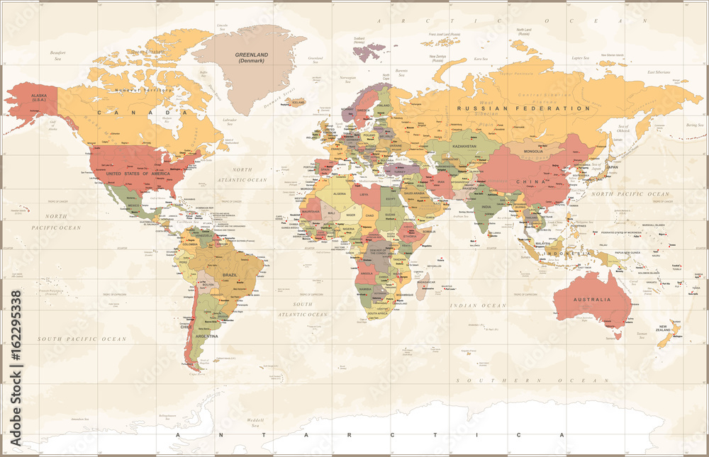 Fototapeta premium Vintage World Map - Vector Illustration