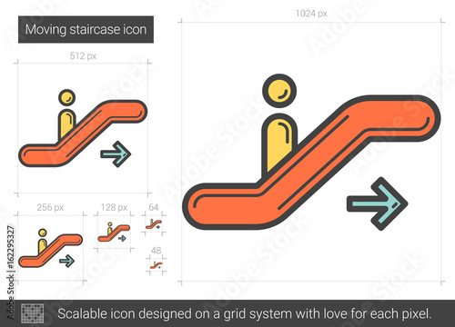 Moving staircase line icon.