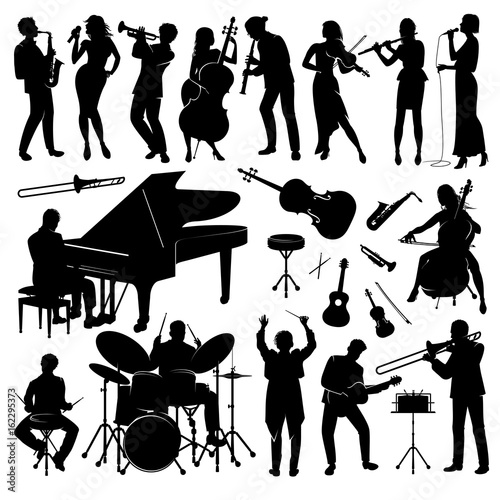 set of musicians with their instruments silhouettes  photo