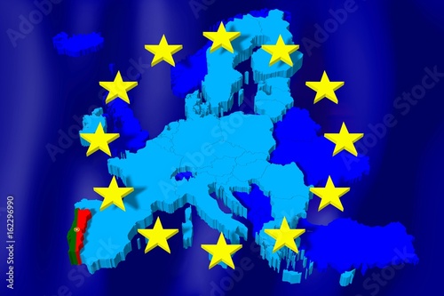 3D European Union map/ flag - Portugal