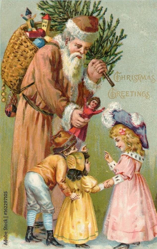 Father Christmas delivering Xmas presents. Date: 1911