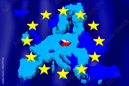 3D European Union map/ flag - Czech Republic