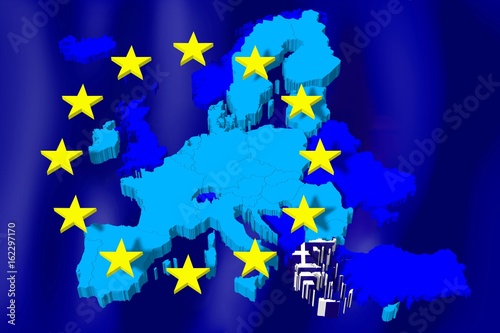 3D European Union map/ flag - Greece