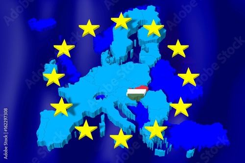 3D European Union map/ flag - Hungary