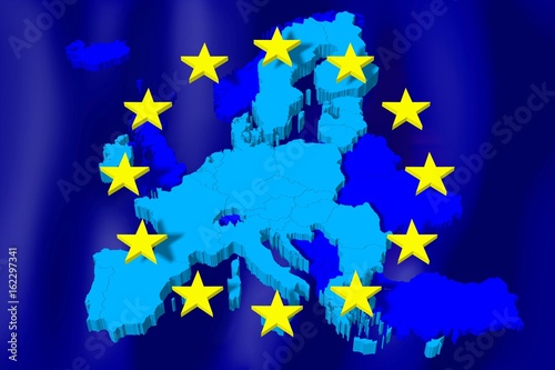 3D EU, European Union map/ flag - after Brexit