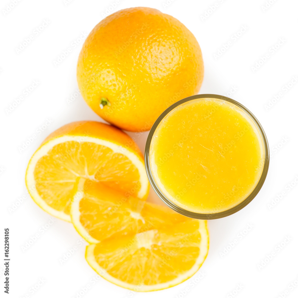 Glass of orange juice and fresh citrus frui