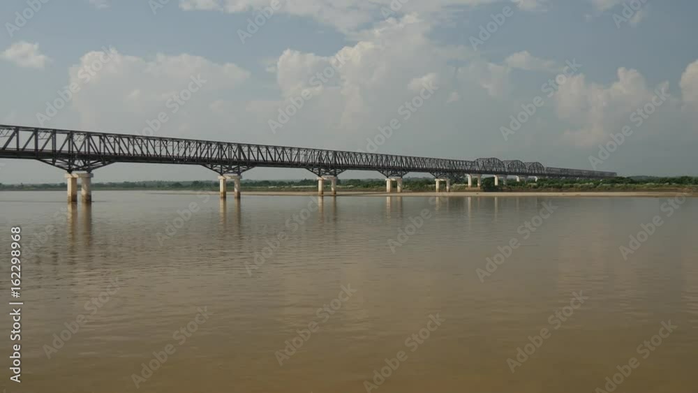 Long bridge over the Ayeyarwady river side, Myanmar, Burma Long bridge over the Ayeyarwady river side, Myanmar, Burma