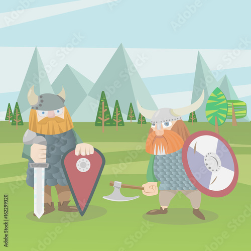 Two viking warriors vector flat style illustration