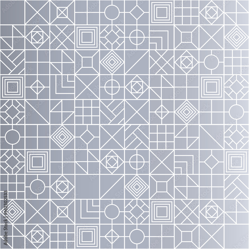 Abstract linear monochrome pattern. Seamless vector ornament of geometric tiles.White crystals on a gray background Abstract linear monochrome pattern. Seamless vector ornament of geometric tiles.White crystals on a gray background