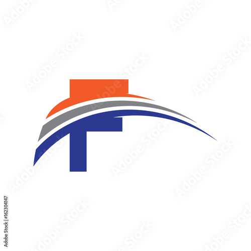 Free Download initial letter F logo three swoosh blue orarange grey - GFXLoad