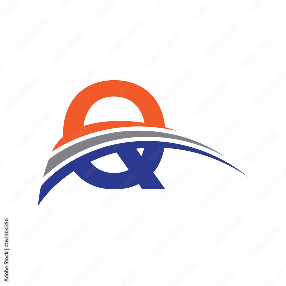 initial letter Q logo three swoosh blue orarange grey initial letter Q logo three swoosh blue orarange grey