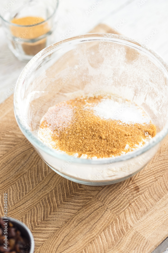 MIxing baking ingredients in a bowl MIxing baking ingredients in a bowl
