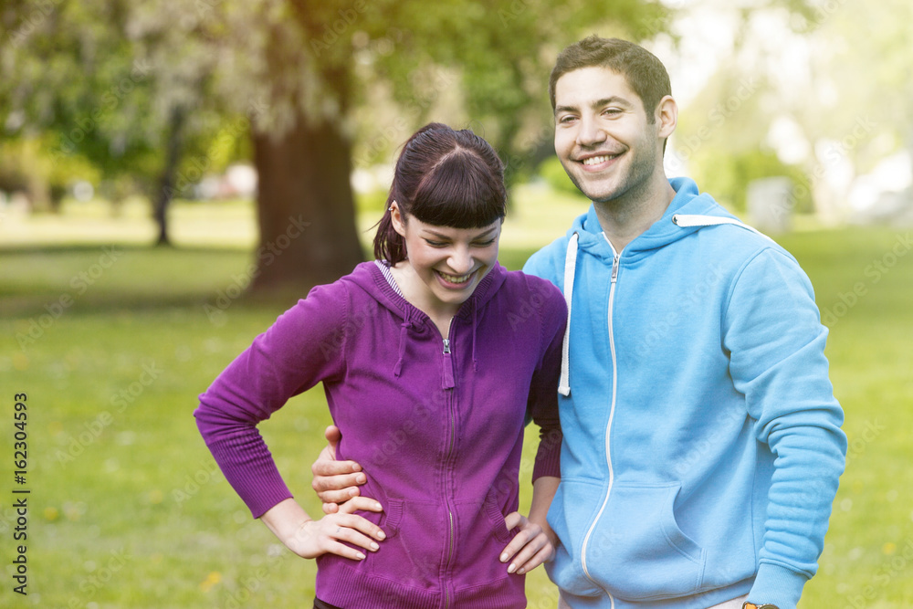 Young couple in sports clothing, Osijek, Croatia Young couple in sports clothing, Osijek, Croatia