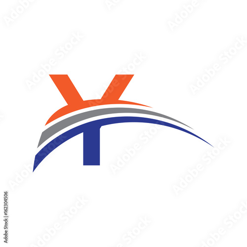 Free Download initial letter Y logo three swoosh blue orarange grey - GFXLoad