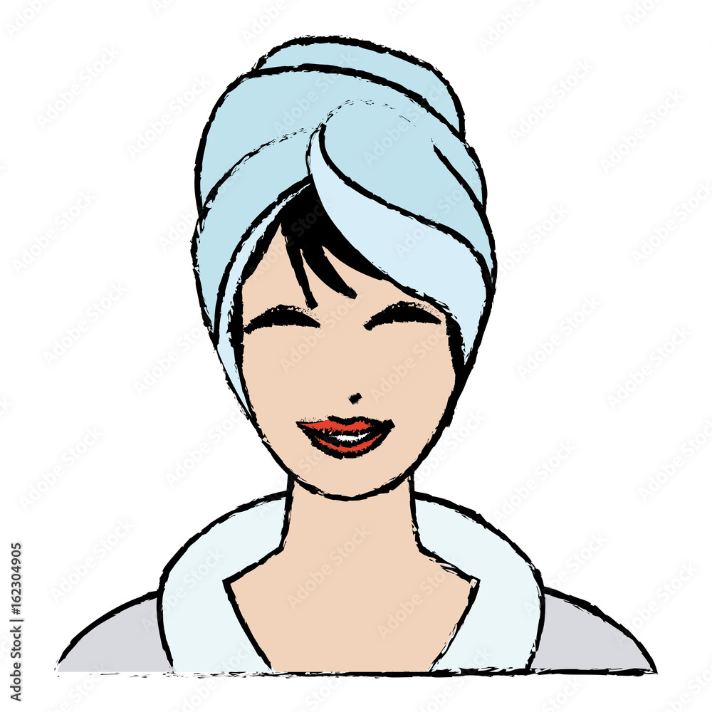woman with towel on head spa treatment vector illustration