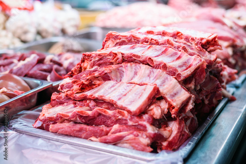 Raw rib pork at market