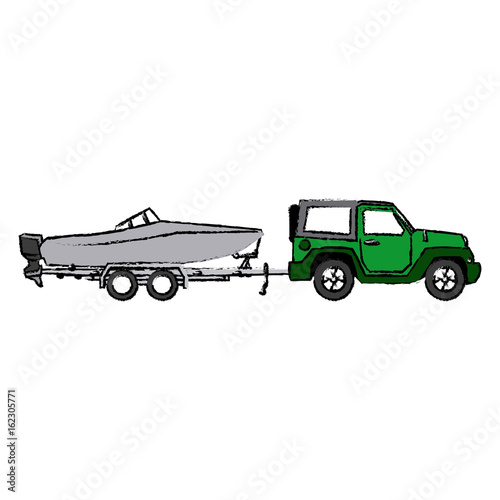 jeep with boat trailer travel tourism image vector illustration