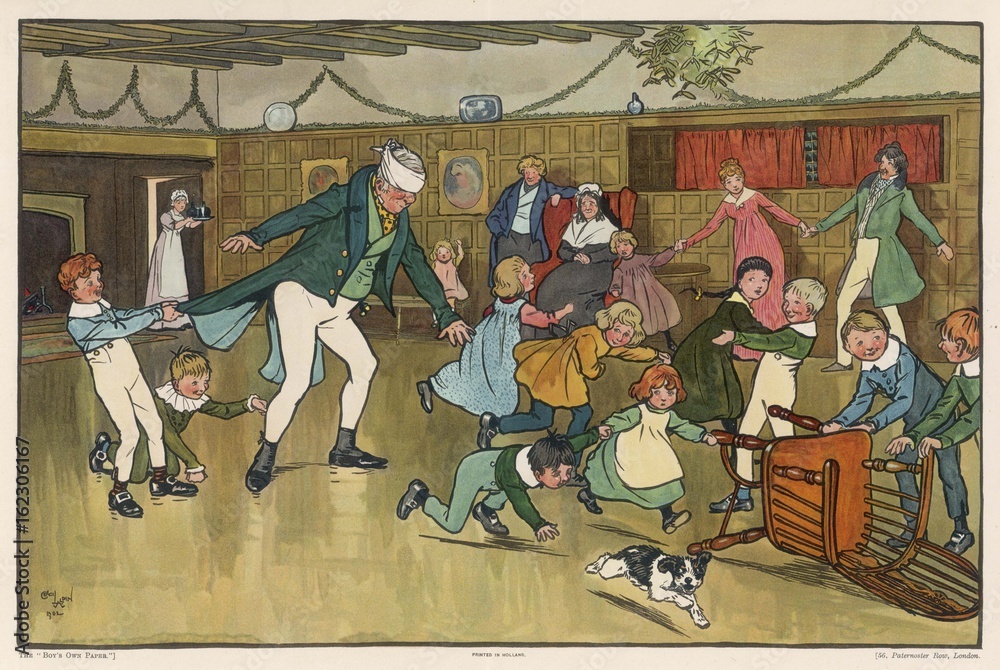 Game of Blind Man's Buff at a children's party. Date: circa 1830