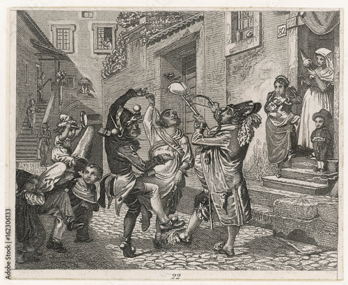 Carnival revellers in a Roman street. Date: circa 1840 photo
