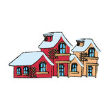 christmas houses covered with snow with chimney vector illustration
