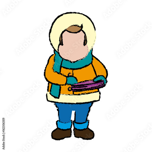 character man carols singer at a winter clothes vector illustration