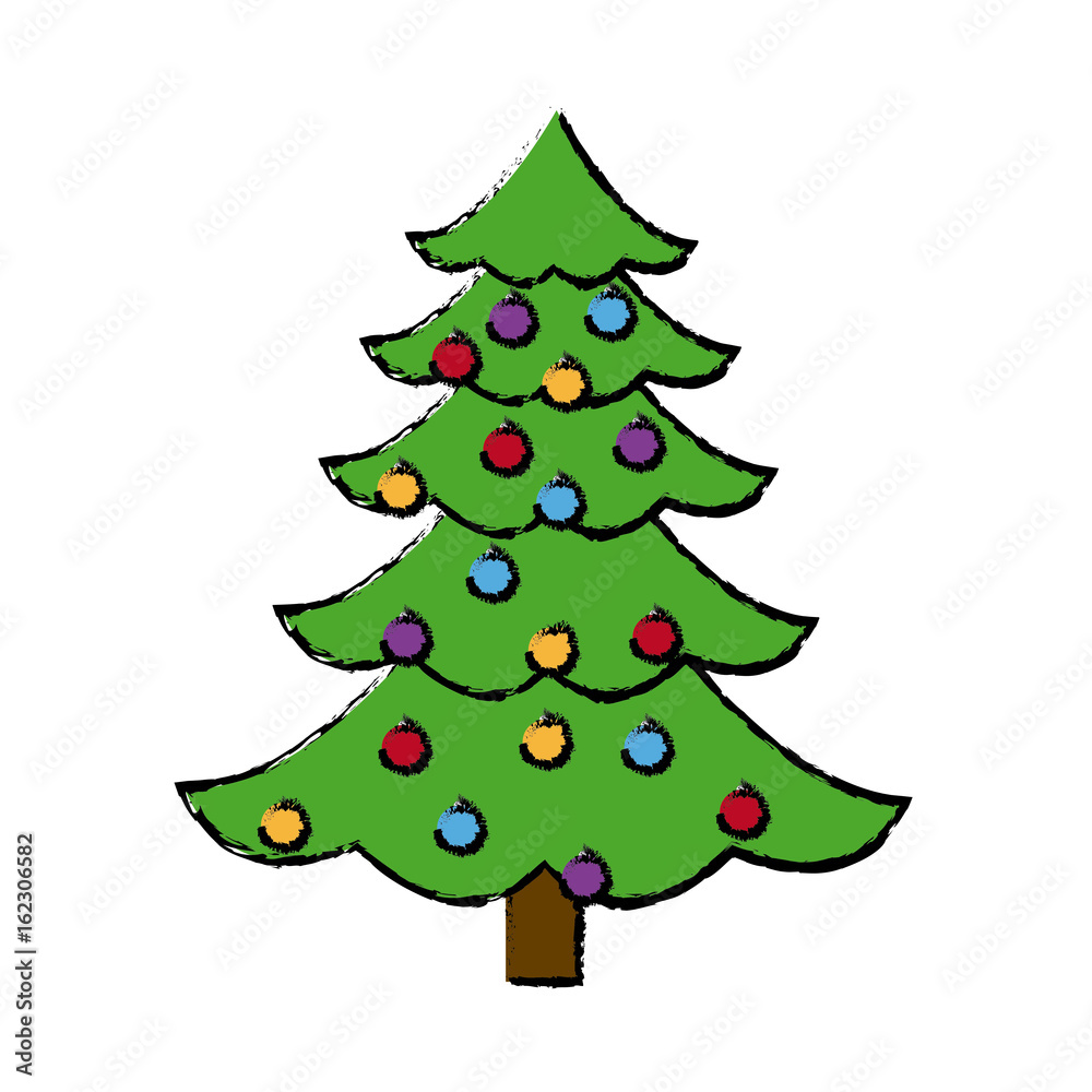christmas tree balls decorations festive plant vector illustration