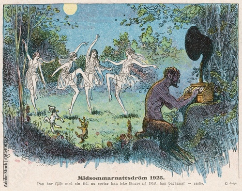 Fairies Dance in Woods with Faun on Gramophone. Date: 1925