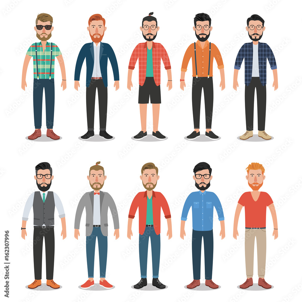 Set of hipster men. Hipster styles with different haircuts