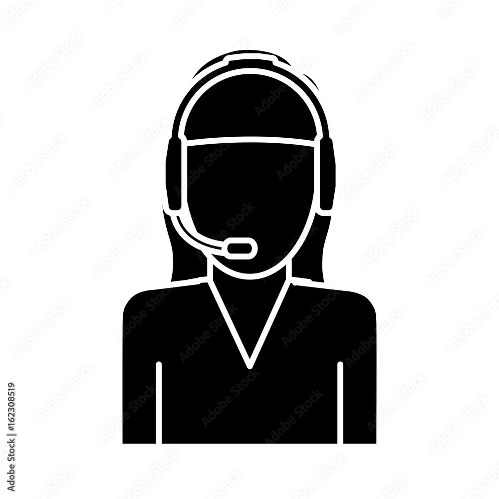 woman with headset icon over white background customer service vector illustration