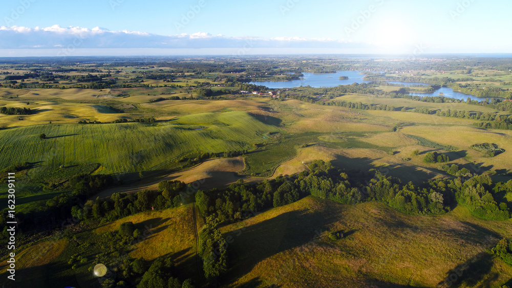 Aerial view of the lake's in Masuria District, Poland