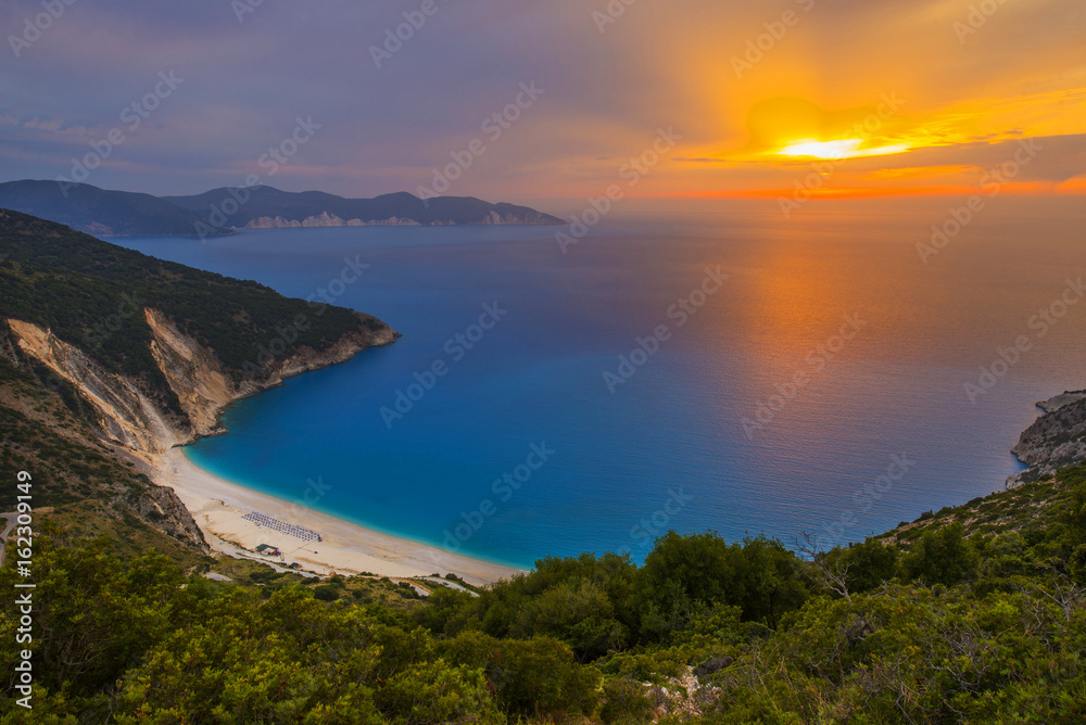Sunset at Myrtos beach- Kefalonia, Greece